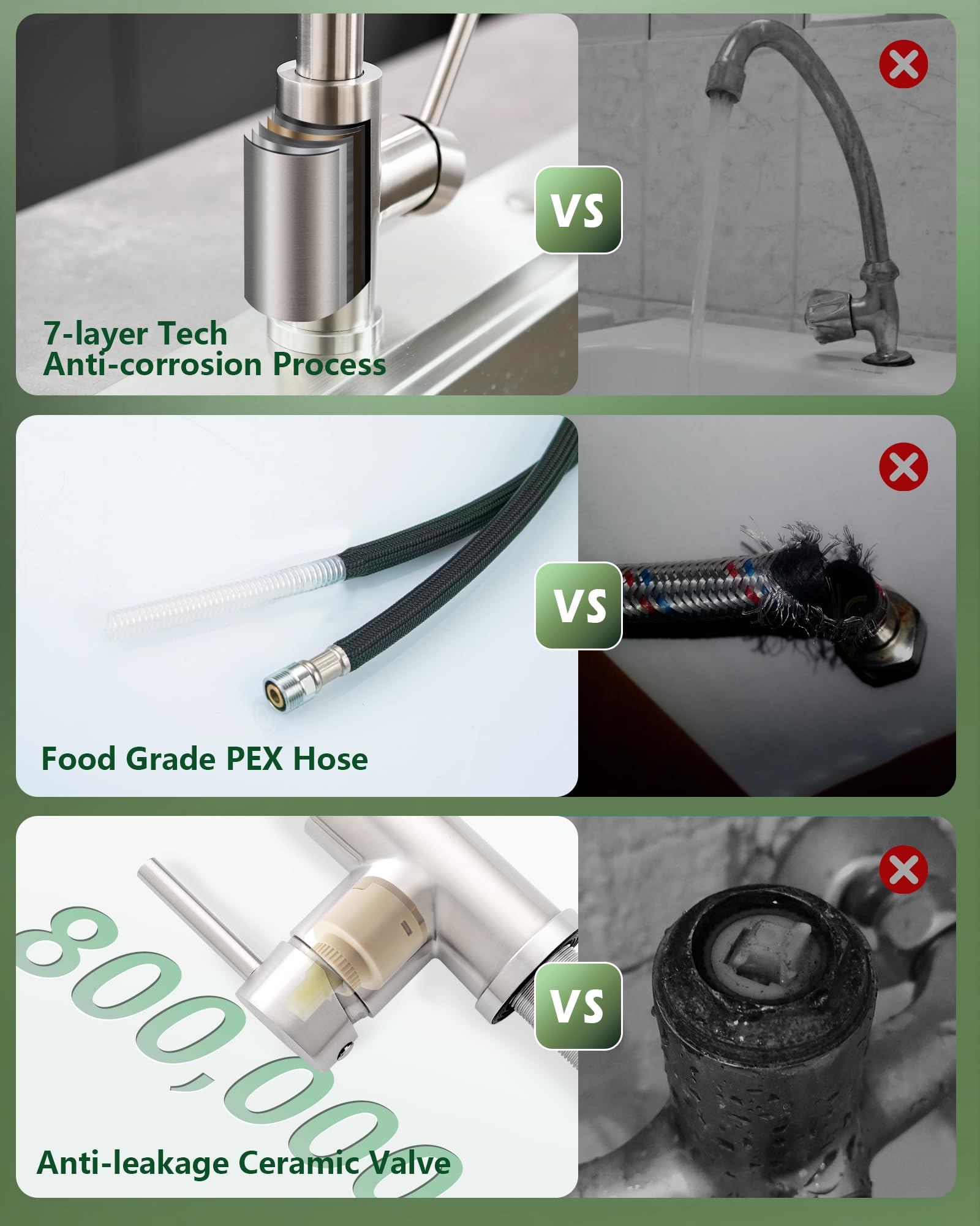 VFAUOSIT Kitchen Faucets, Kitchen Sink Faucet with Pull Down Sprayer Brushed Nickel Stainless Steel Modern High Arc Single Handle Single Hole Pull Out Kitchen Faucet for Bar Laundry RV Utility Sink