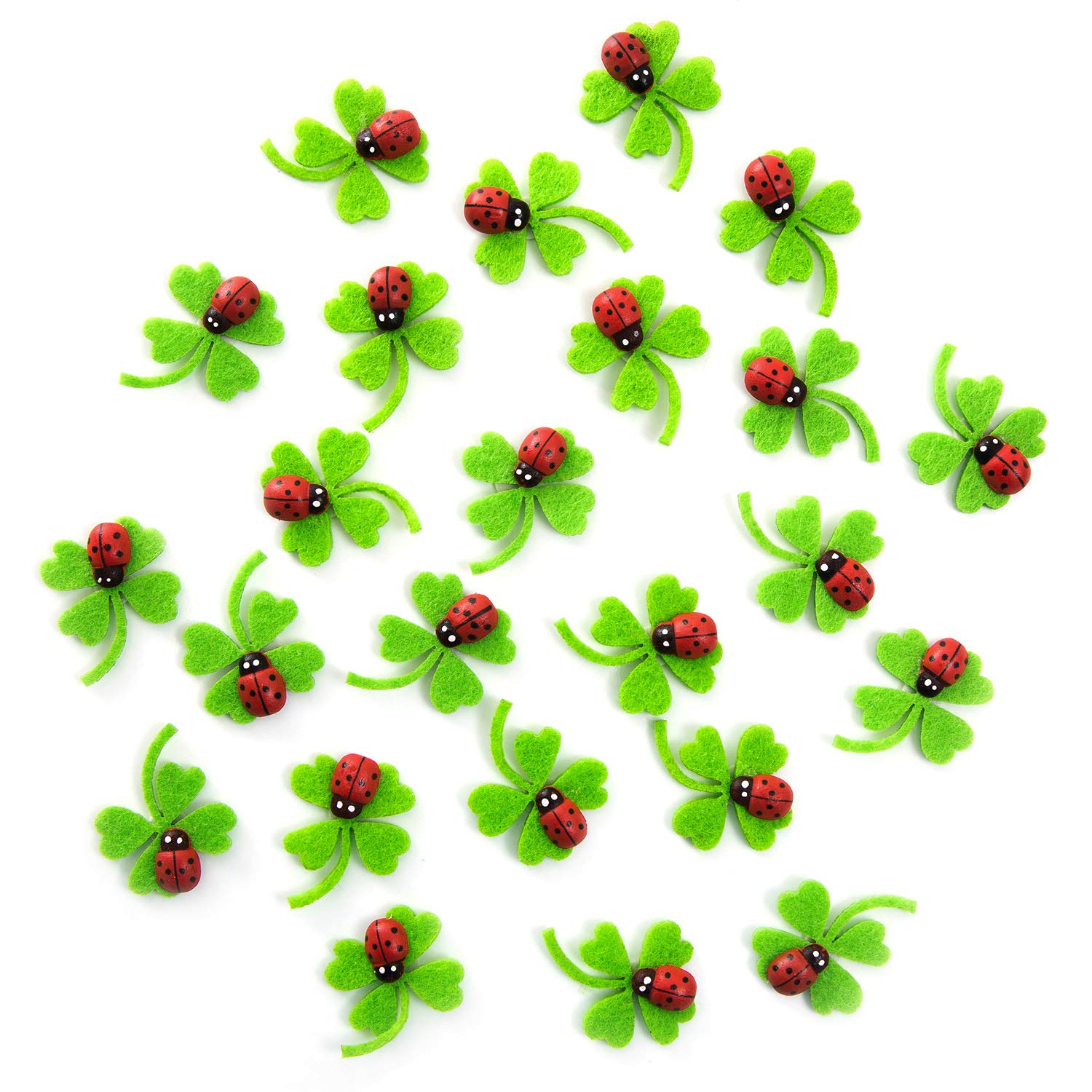 24 Small Green Felt Shamrock Clover Four Leaf Clover with Ladybird 3 cm with Adhesive Spot Tabletop Scattered Parts Decorative Decoration Decorative Litter Mini Pieces Gift Craft Decoration
