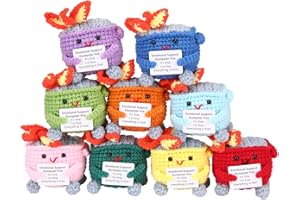 ROVYFOTA Emotional Support Crochet Dumpster Fire with Positive Card Cute Room Decor Knitted Toys Funny Crochet Support Buddies Gifts for Friends (9pcs Mix)