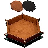 SIQUK 2 Pieces Folding Dice Tray Velvet Hexagon Tray Dice Rolling Tray PU Leather Holder for RPG DND Dice Table Games, Camel 