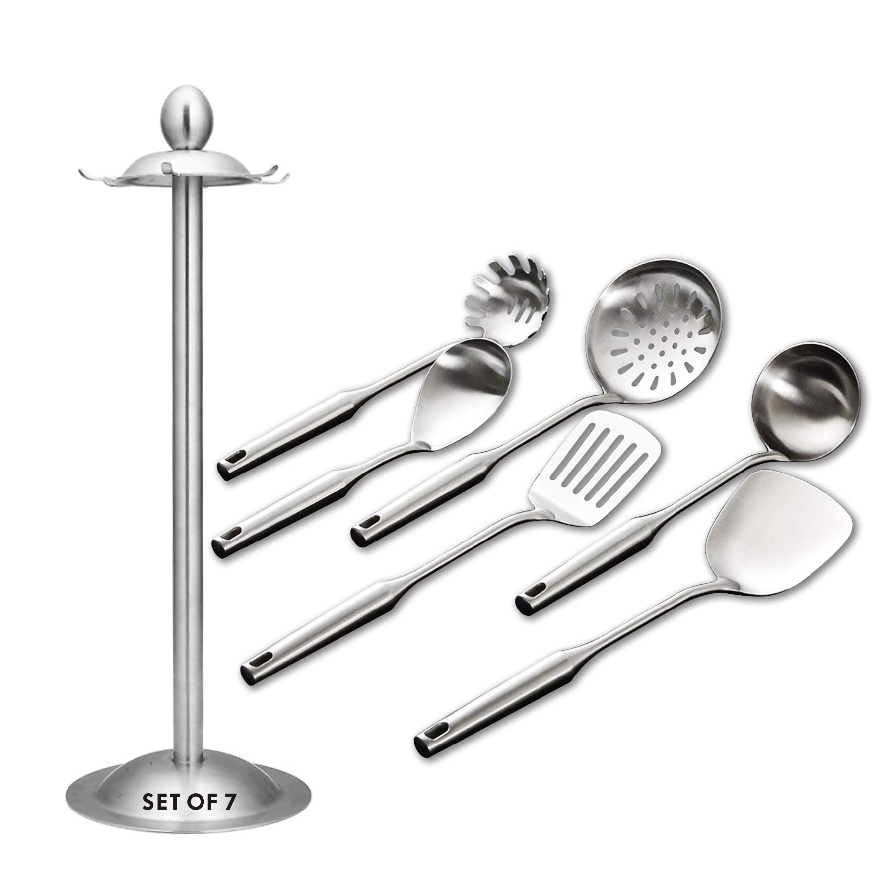 Photo 1 of Kitchen Utensil Set – 6 Piece Stainless Steel Cooking Utensils with Rotating Holder Organizer 