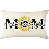 Ogiselestyle We Love You Mom Happy Mother's Day Throw Pillow Cover, 12 x 20 Inch Gift for Mum Sunflower Cushion Case Decoration for Sofa Couch