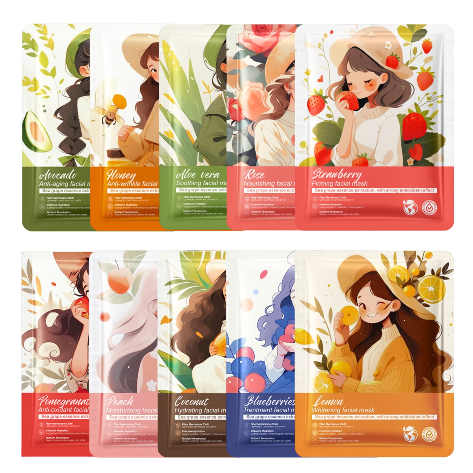 10 PCS Kids Face Masks for Girls, Face Masks for Kids, Fruit Face Masks Kids, Soothing Girls Face Masks, Hydrating Sheet, Moisturizes and Smoothes Skin for Women for All Skin Types