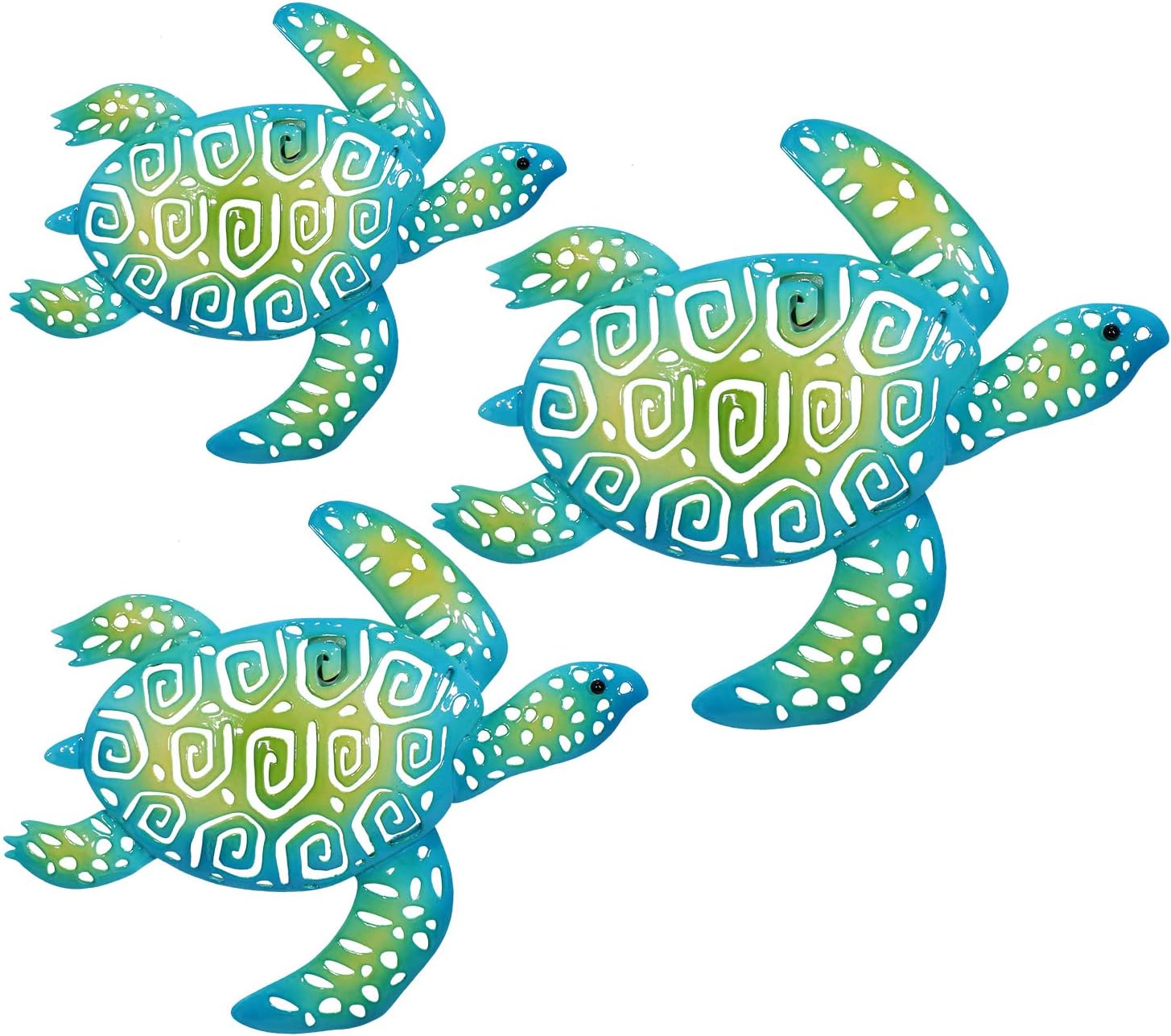 Plaques & Wall Art - Set of 3 Metal Sea Turtle Wall Art Decor, Beach Bathroom Decor Metal Outdoor Wall Art for Living Room Patio Garden Fence Bedroom Pool (Teal)