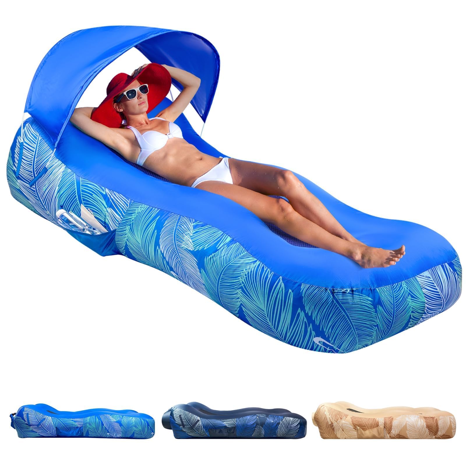 Photo 1 of Mosoyolo Inflatable Lounger Air Sofa with Sun Shade Cover Waterproof Inflatable Couch Chair for Camping Beach Hiking Backyard, Easy to Set Up Inflatable Couch (Blue)