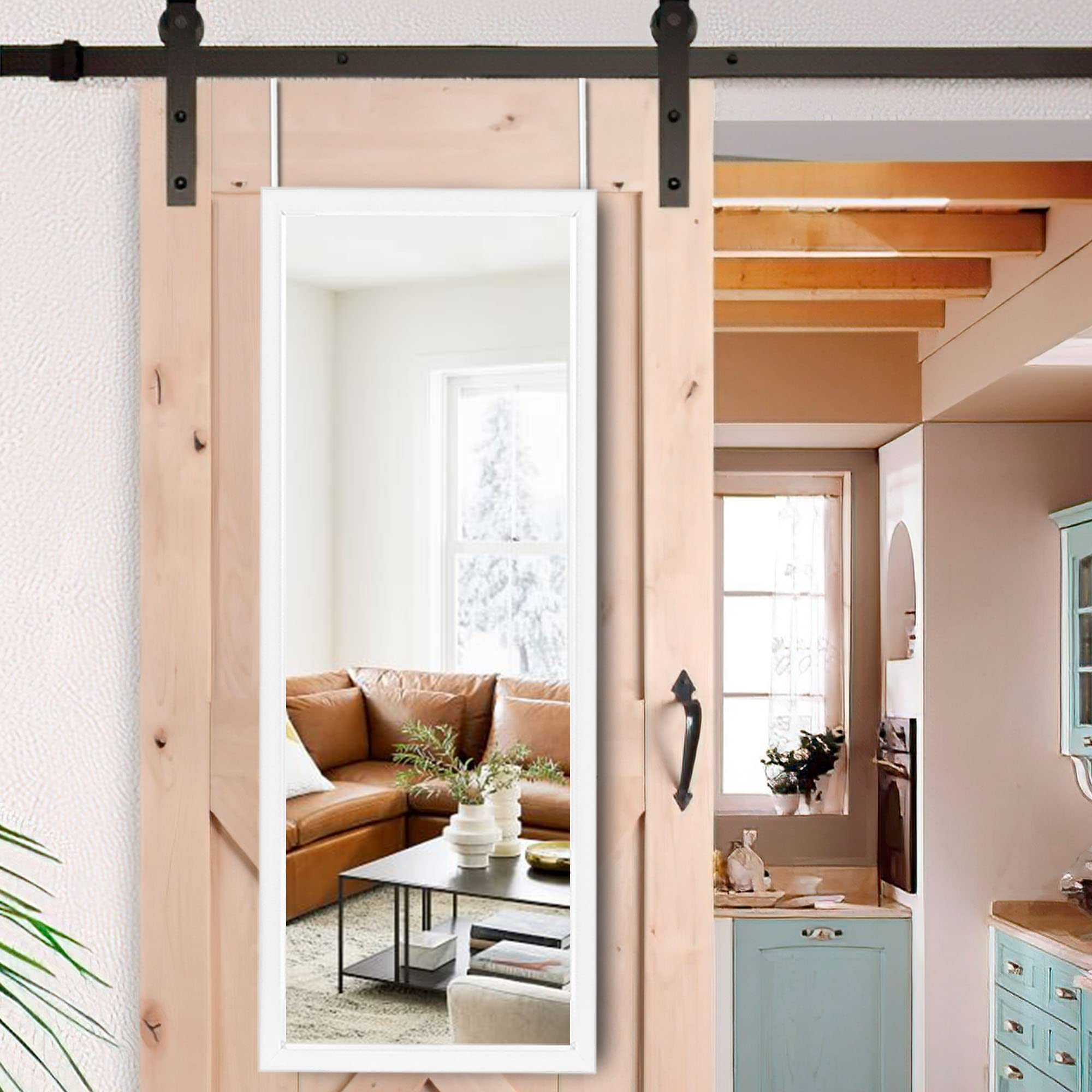 NeuType 47"x16" Over The Door Full Length Mirror, Wall Mount, White Image