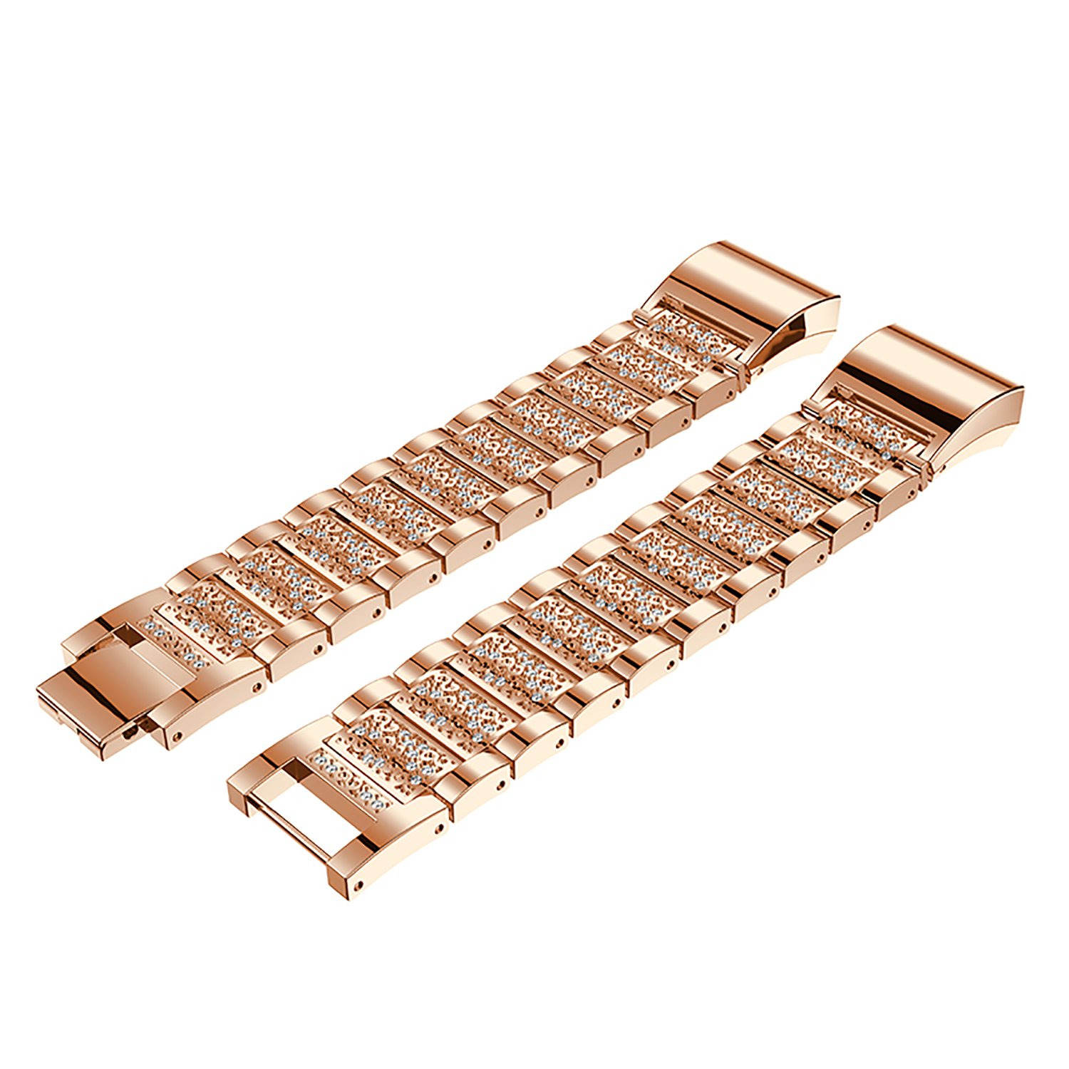 Fitbit Charge 2 Band, iBazal Stainless Steel Watch Band with Crystal Rhinestone Chain Bracelet Replacement Strap for Fitbit Charge 2 - Stylish Rose Gold
