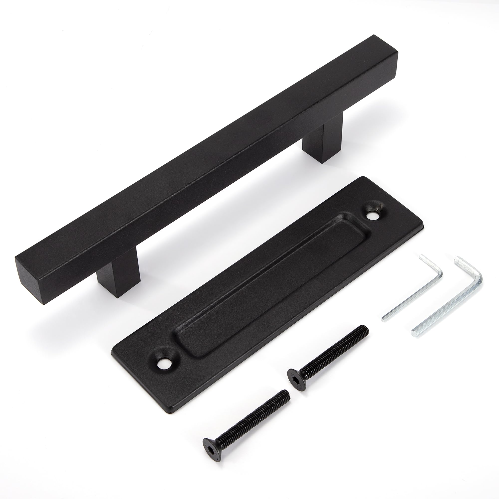 Johotone Sliding Door Handle Square Barn Door Handle Heavy Duty Double Sided Pull and Flush Door Handle Set for Gate Garages Wooden Door 12"/30cm Black