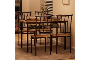 IDEALHOUSE Dining Table Set for 4, Kitchen Table and Chairs for 4 with Wine Rack, Sturdy Rectangular Kitchen Table Set, Dining Room Table Set for Small Space, Apartment, Dinner, Retro Brown