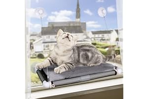 ZATOZKAR Cat Window Perch, Cat Window Hammock Window Seat Safety Cat Shelves Space Saving Window Mounted Cat Beds for Cats Screw Suction Cups Cat Resting Indoor (One Extral Suction Cup & One Grey Blanket)