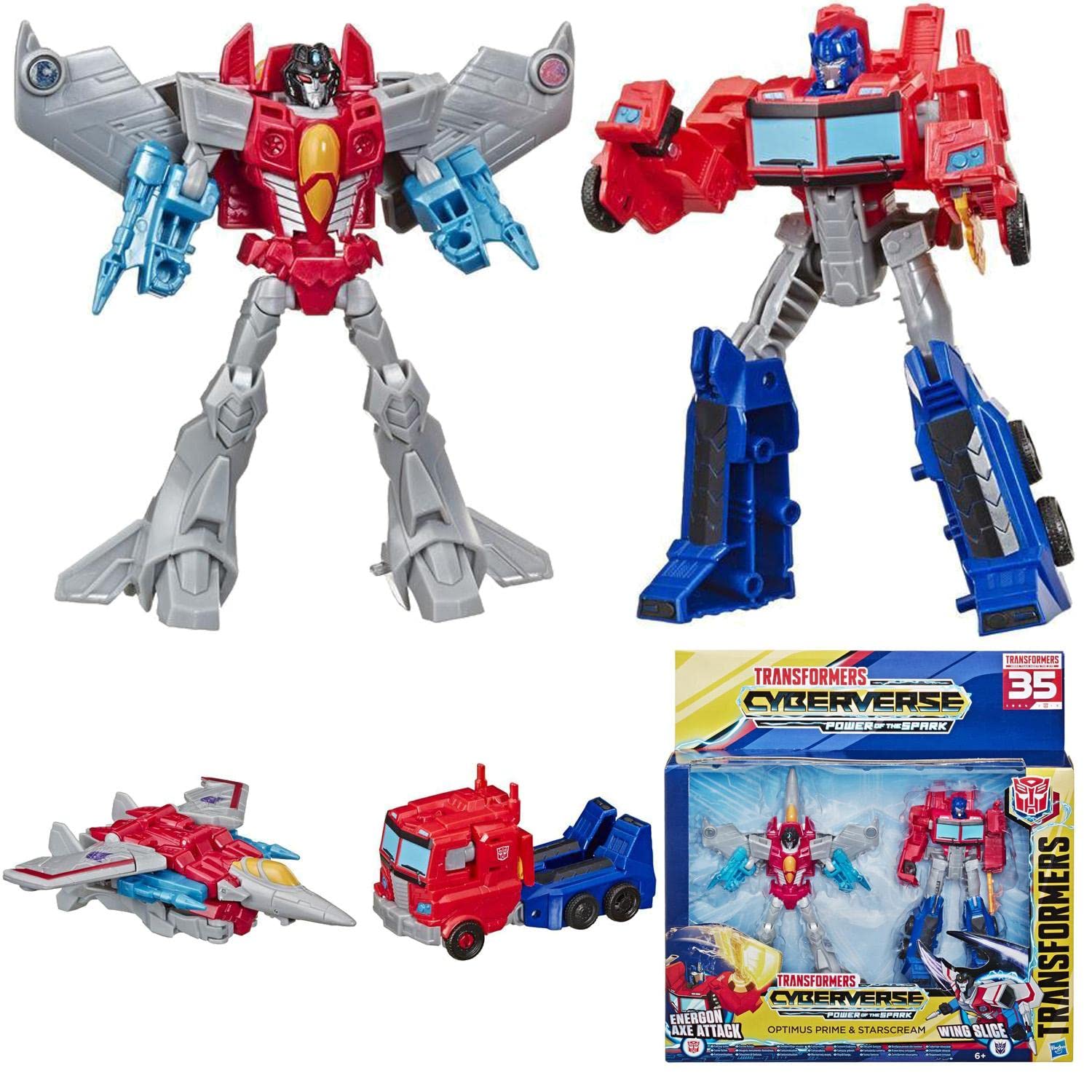 Hasbro-Store Transformers Toys Cyberverse Warrior Action Attackers Optimus Prime and Starscream Action Figure, For Ages 6 and Above, 13.5 cm, Pack of 2