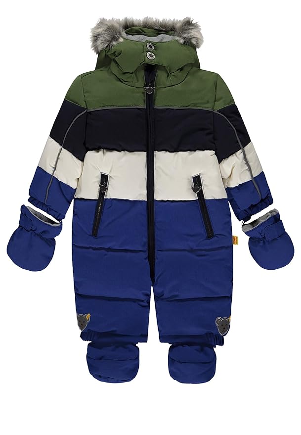 Steiff Jungen Schneeoverall/Schneeanzug,blau-grün gestreift 6843831