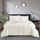 HIG 3pc Down Alternative Comforter Set - All Season Reversible Comforter with Two Shams - Quilted Duvet Insert with Corner Tabs - Box Stitched - Super Soft, Fluffy (Full/Queen, Ivory)