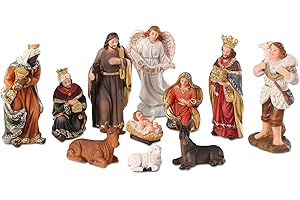 Chonsun Nativity Scene Indoor 3.2 Inch 10 PCS Christmas Village Little People Nativity Collectible Bulidings Christmas Village Set Xmas Holiday Decorations Figures