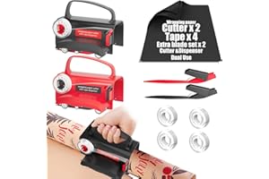 DOITSF 2-Pack Wrapping Paper Cutter & Tape Dispenser, Make Cutting Easily Safely and Efficient, Straight Sliding Tool for Christmas Gift, with 4 Tapes, 2 Replace Blades Kit, Black and Red
