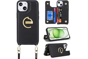 Ｈａｖａｙａ Crossbody Phone case for iPhone 15 case with Strap for Women iPhone 15 case with Card Holder iPhone 15 Leather Wallet Cover with Credit Card Slot-Black