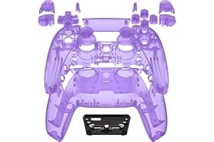 eXtremeRate Full Set Shell with Buttons Touchpad Cover, Clear Atomic Purple Custom Replacement Decorative Trim Shell Front Back Plates Compatible with p s 5 Controller BDM-010 BDM-020 Models