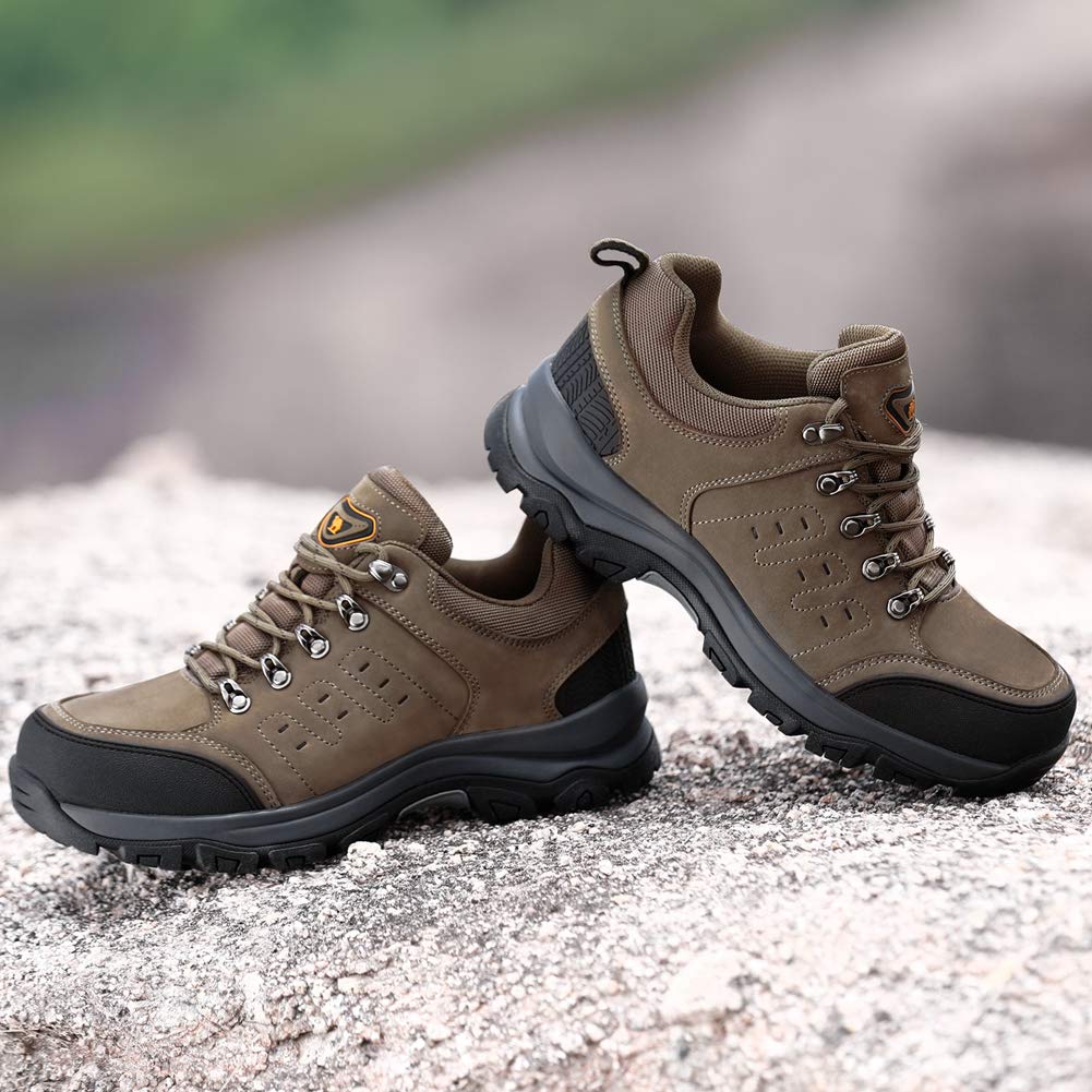 CAMEL CROWN Mens Hiking Shoes Low Cut Boots Leather Walking Shoes for Outdoor Trekking Training Casual Work