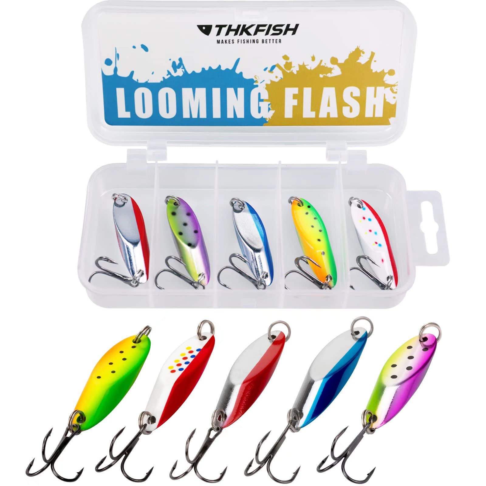 THKFISH Fishing Lures Fishing Spoons Lures Trout Lures for Trout pike bass Crappie Walleye Color A 3.5g(1/8oz) 5pcs