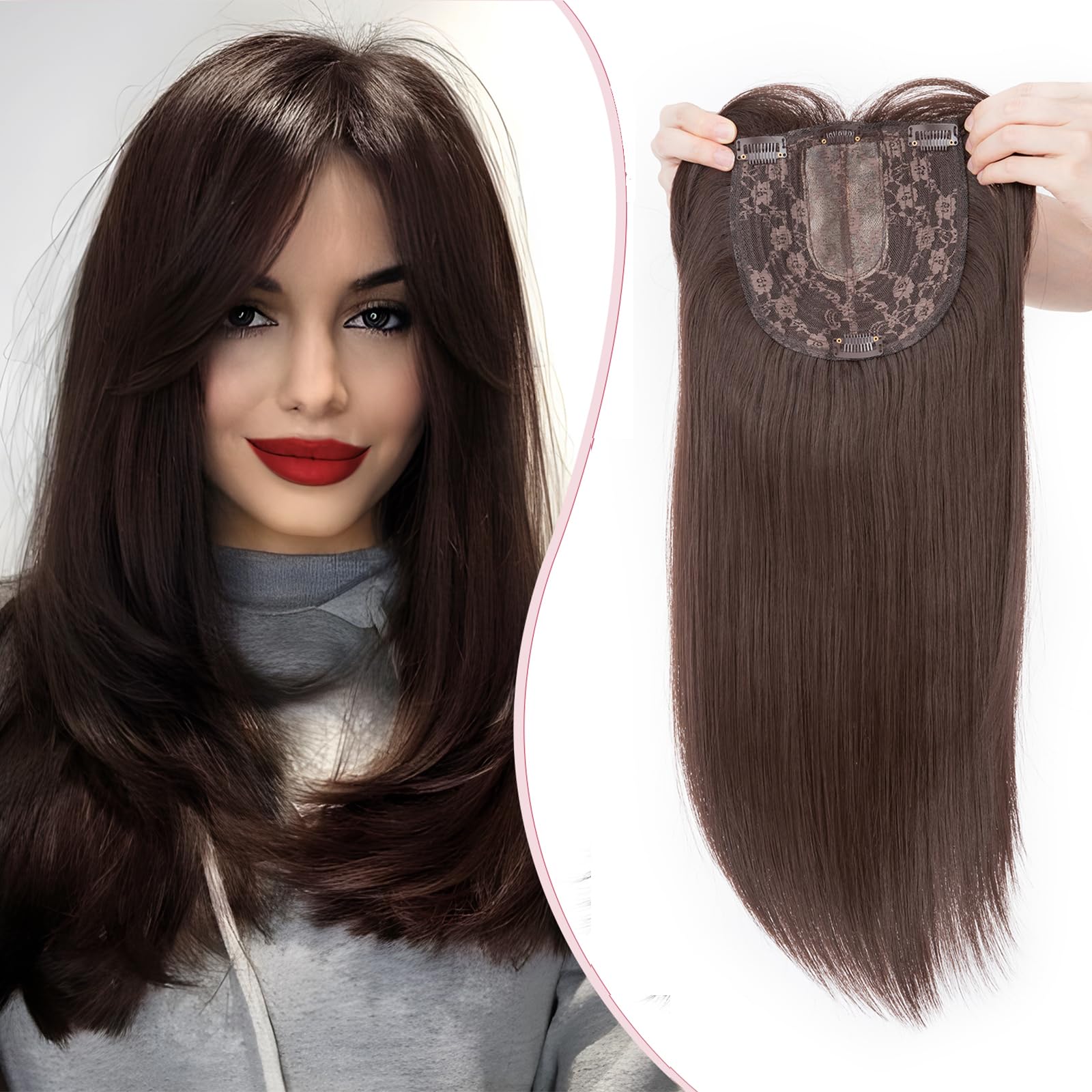 S-noilite S-Noilite Hair Topper for Thinning Hair 18 inch Hair Toppers for Women Big Base Topper for Hair Loss Hair Extensions Wigs for Women Clip in Hair Fringe Hair Pieces for Women