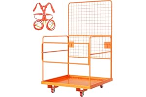 TackView 45"x43" Forklift Safety Cage, 2200 LBS Heavy-Duty Steel Man Basket with Foldable Work Platform and Safety Features