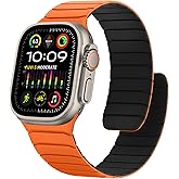 Sixmoat Magnetic Silicone Bands Compatible with Apple Watch 49mm 46mm 45mm 44mm 42mm, Sport Wristband for Men Women Compatible with iWatch Ultra3 2 1 SE Series 11 10 9 8 7 6 5 4 3, Orange-Black