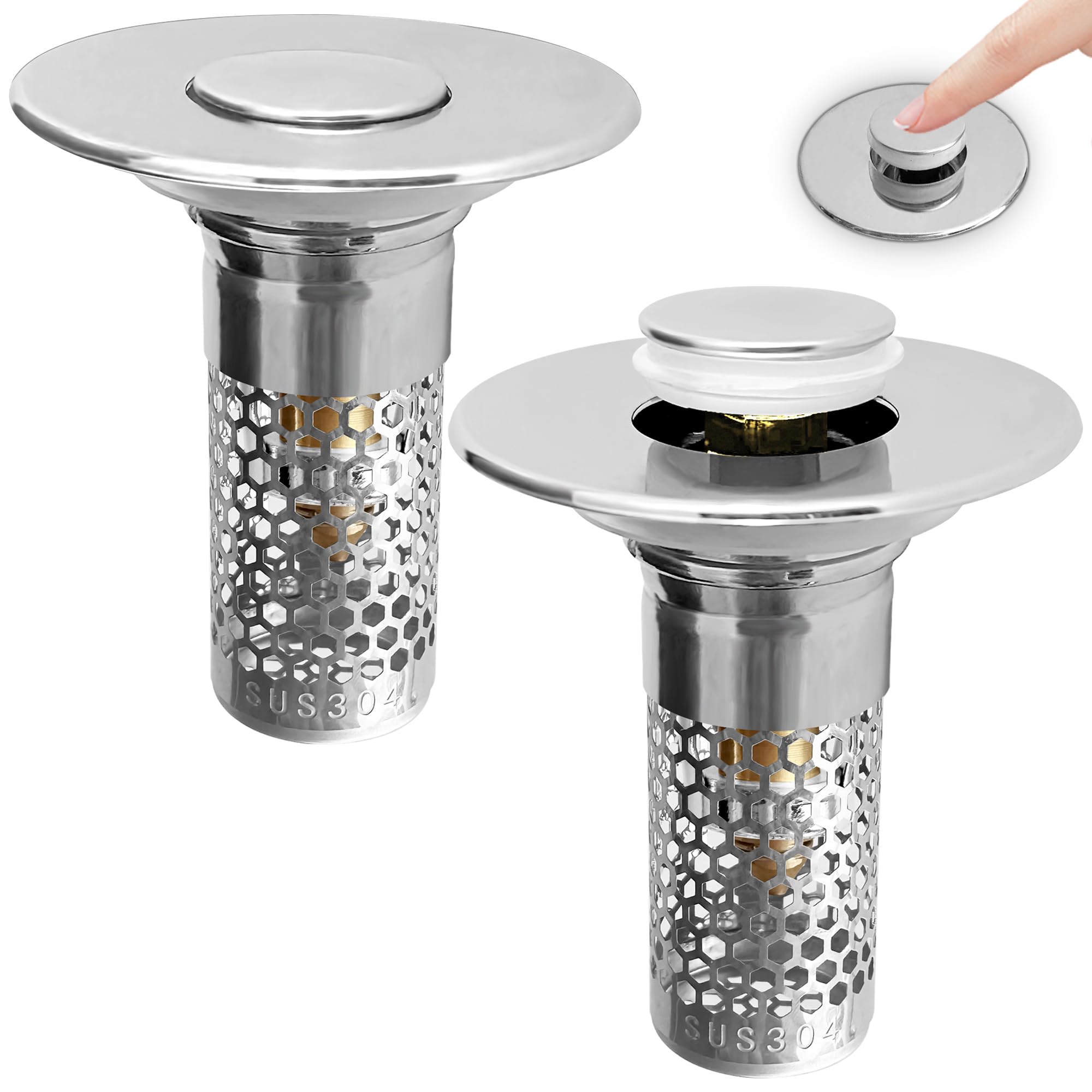 Photo 1 of 2 Pack Universal Bathroom Sink Drain Pop-Up Stopper, Bathroom Sink Stopper 1.06"-1.50" for Bathroom Sink Stainless Steel Floor Drain Strainer, Standard Universal Drain Strainer