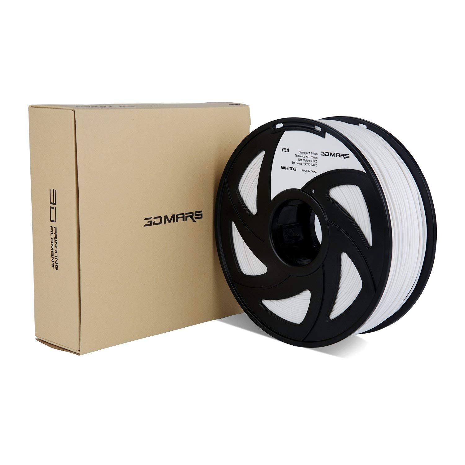 3D Mars 3D Printing Filament, 1.75 mm PLA 3D Printer Filament, Dimensional Accuracy +/- 0.03mm,1.2KG Spool Filament PLA 3D Filament for Most 3D Printer & 3D Pen, White