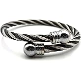Pure Ziva Two-Tone Black and White Twist Braid Braided Bangle Cuff Bracelet, Hypoallergenic Stainless Steel