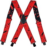 KUNN Mens Suspenders X-Back 2 Inch Wide Elastic Suspender Heavy Duty Clips Work Suspenders