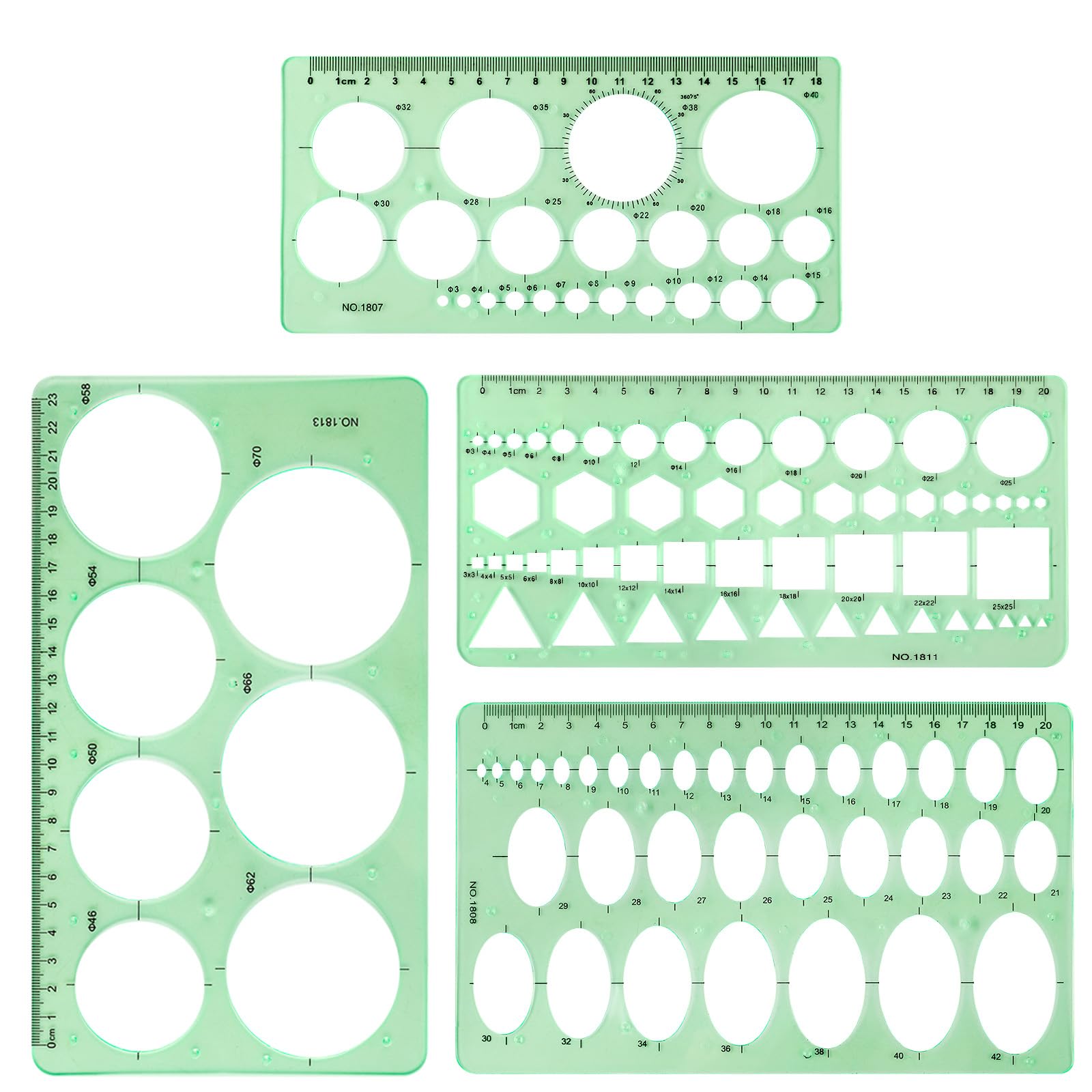 4pcs Circle Template for Drawing, Premium Plastic Circle Template Geometric Stencils for Drawing Measuring Used Widely for Architectural Mathematical Drawing Design(Green)