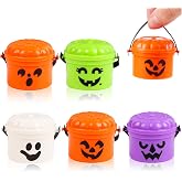DERAYEE Mini Halloween Buckets, 5PCS Trick or Treat Pumpkin Candy Holder | Plastic Spooky Ghost Bucket with Handle Small Pumpkin Buckets for Halloween Party Favor Supplies Decorations