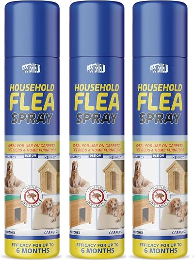 Pestshield Flea Spray 200 ml for Beds Carpets Cats Dogs 3 x Cans