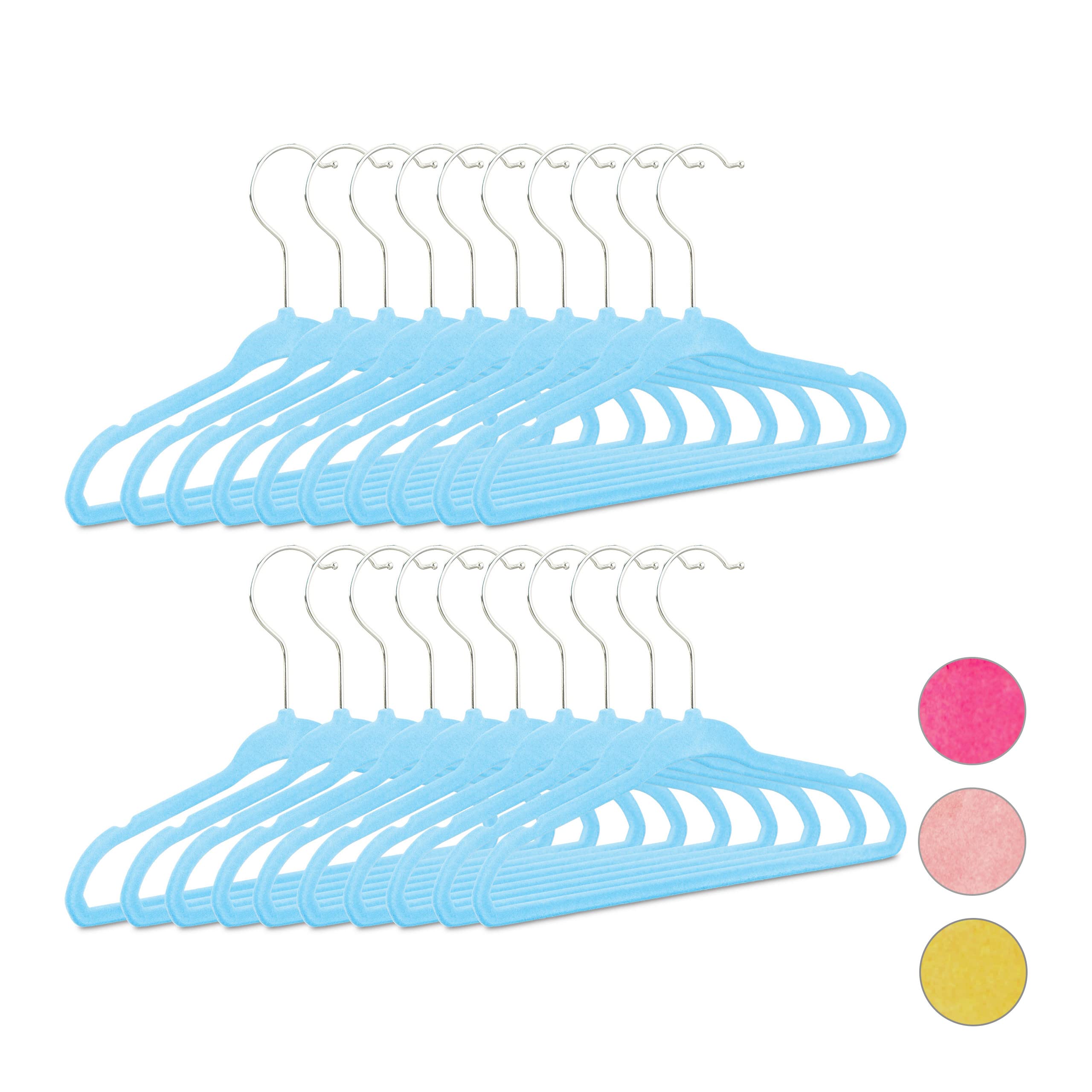 Relaxdays Kids Coat Hangers Set of 20, Plastic Children’s Velvet Clothes Hangers, HxWxD: 18 x 28 x 0.5 cm, Turquoise