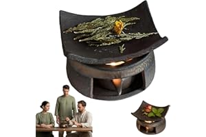 Ceramic Aromatherapy Stove Essential Oil Burner, Handmade Ceramic Candle Wax Melts Warmer with Tealight Holder, Cedar and Zen