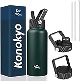 Konokyo 32 oz Insulated Water Bottle Stainless Steel Sport Bottles with 3 Lids,Army Green