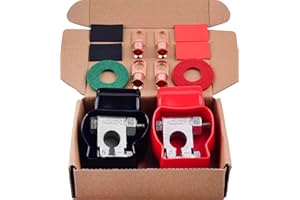 SUNMORN Battery Terminals, Top Post Battery Terminal Connectors, Heavy Duty Auto Car Marine Battery Terminal, with 2 Cover and Anti Corrosion Washers, 4 Pcs 2 Gauge 3/8" Copper Lugs, 4 Heatshrink