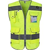 TCCFCCT Reflective Safety Vest 9 Pockets High Visibility Vest for Men Women, Hi Vis Reflective Work Vest for Safety, Meets ANSI/ISEA Standards, (Yellow, XX-Large)