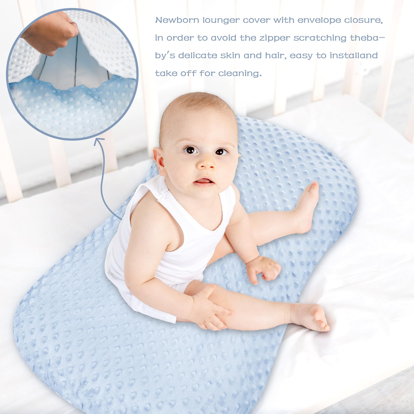 Hooyax Baby Lounger Cover 2 Pack Premium Newborn Lounger Covers, Organic Removable Infant Slipcovers for Baby Nest Lounger, Ultra Soft Snug Fit Infant Lounger Cover for Boys Girls (Blue,White)