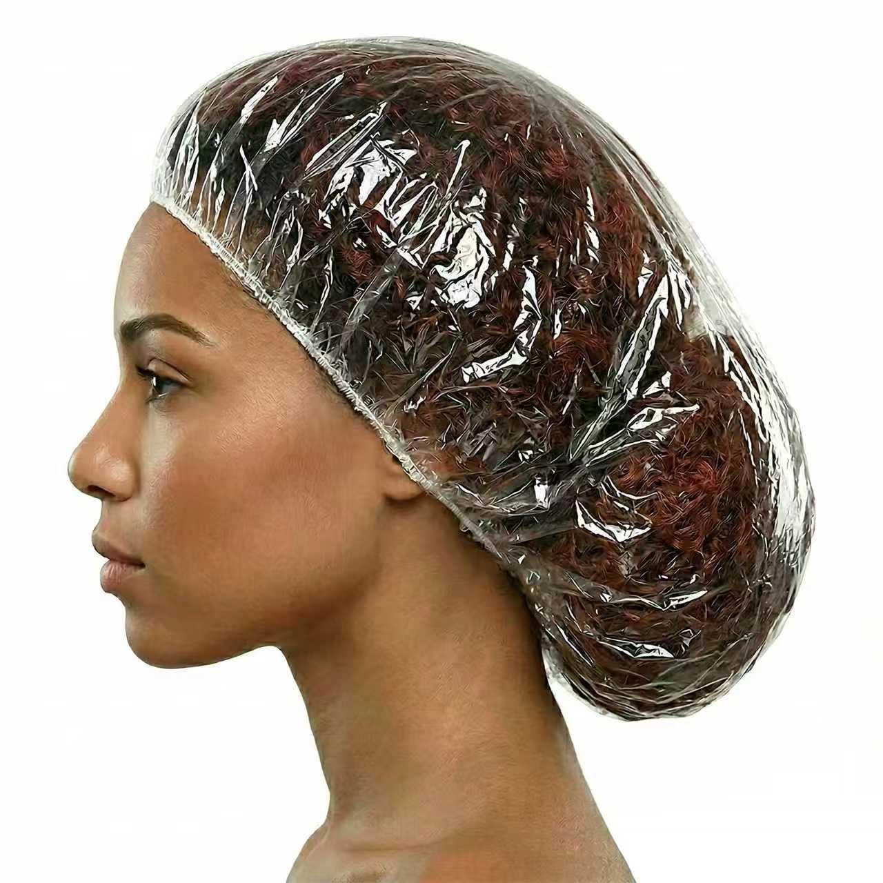 Photo 1 of 100 Pack Disposable Shower Caps, 50CM Extra Large Jumbo Shower Cap for Women with Long Hair, Braids and Locs, Thickened Waterproof Plastic Hair Caps for Deep Conditioning, Hair Processing, Travel