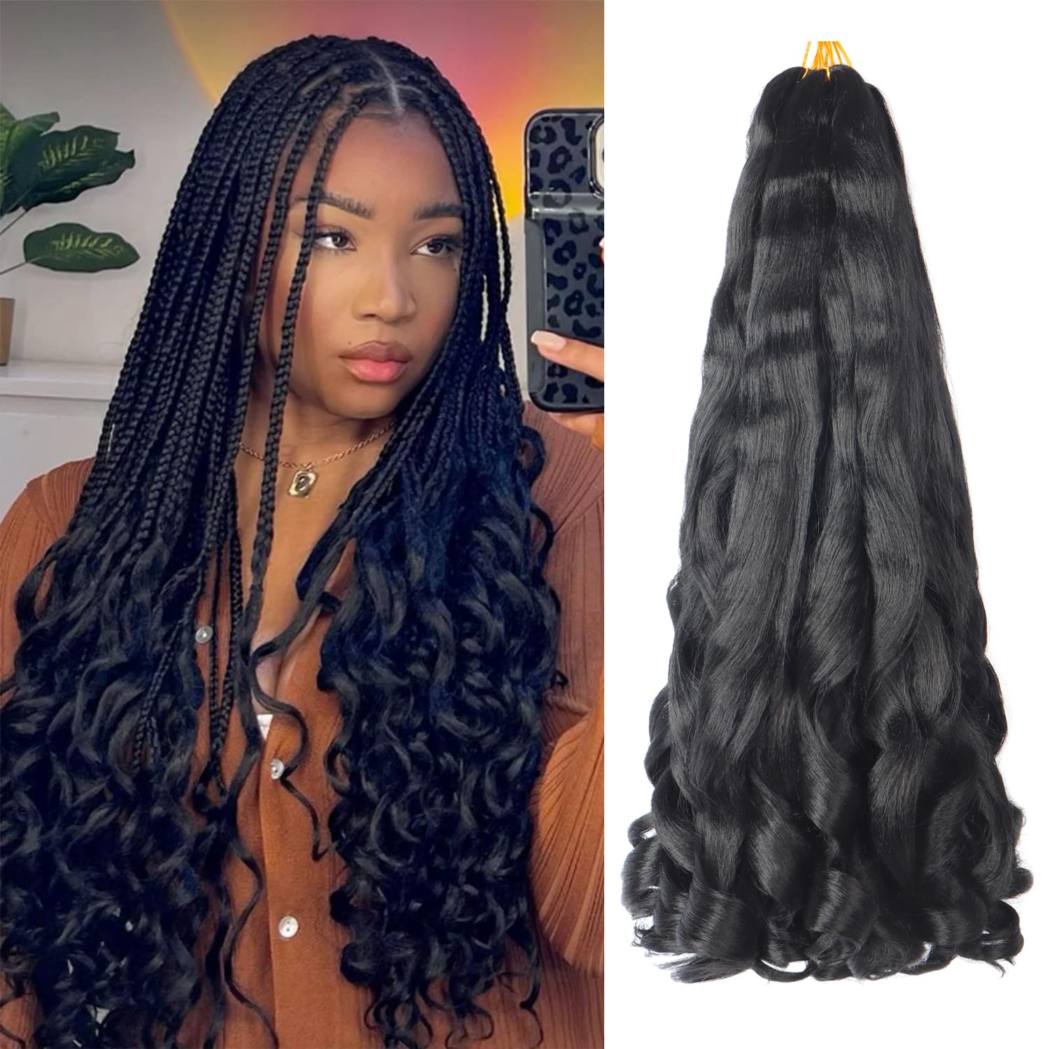 18 inch French Curl Braiding Hair 8 Pack crochet braids hair extensions Curl Braids Crochet Hair expression hair french curl braiding hair Extensions Pre Stretched Bouncy Braiding Hair(18 Inches, 1B#) — image 1