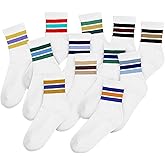 Cuffbow 12 Pairs Striped Crew Socks Women's Retro Sport Calf Stripe Pattern Athletic Socks Cotton Unisex Multicolor for Man Woman