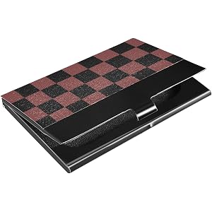 ALAZA Black Brown Checkered Plaid Business Card Holder Leather, Stainless Steel Slim Pocket Wallet Business Card Carrier Case