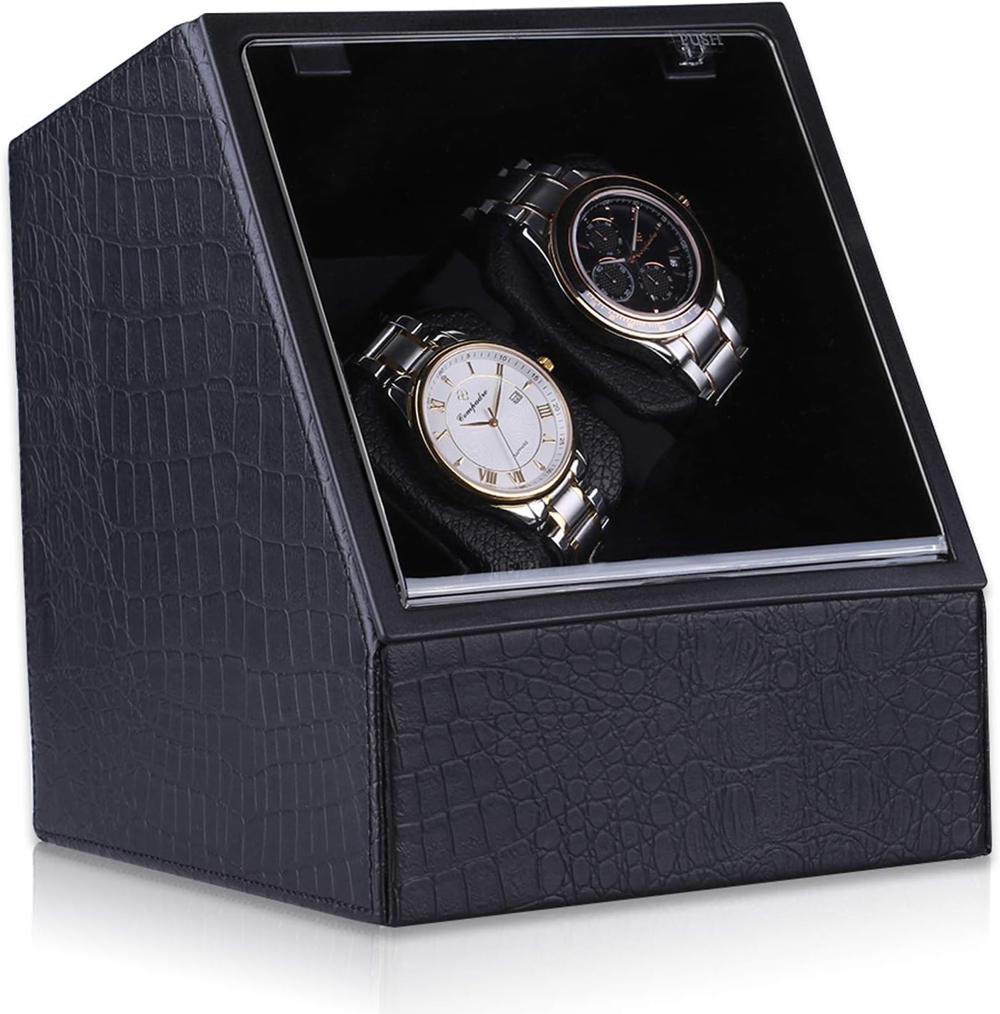 CRITIRON 2 Automatic Watch Winder PU Leather 4 Rotation Modes Dual Watches Storage Display Case Box Black