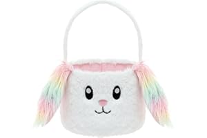 Lofytain Easter Basket Bags,Easter Eggs-Gift Baskets for Kids,Bunny Tote Bag Bucket for Easter Eggs,Toys, Candy,Gifts (White)