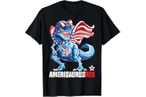 LIQUE PATRIOTIC Dinosaur 4th of July Boys Girls Men Amerisaurus T Rex Funny T-Shirt