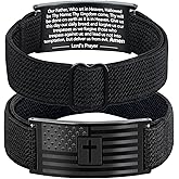 LDOWWGL Mens Bracelet - American Flag Christian Cross Bracelet for Boys - Adjustable Black Elastic Stretch Strap with Bible Verse - Gift for Son Grandson