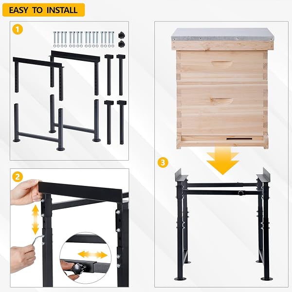 NEOREXON ADJUSTABLE METAL HIVE STAND, STURDY BEEHIVE STAND ADJUSTABLE HEIGHT 15” – 19” & ADJUSTABLE WIDTH 14.5” – 24.5”, UV RESISTANT & EASY TO ASSEMBLE BEE STAND FOR BEEKEEPING
