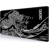 IMAYONDIA Japanese Great Wave Large Mouse Pad (35.4x15.7 in), Black Gaming Mouse Pad Anime XXL, Extended Kanagawa Mouse Mat Desk Pad, Non-Slip Rubber Base Long Computer Mice Pad