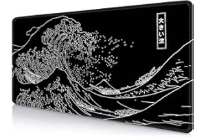 IMAYONDIA Japanese Great Wave Large Mouse Pad (35.4x15.7 in), Black Gaming Mouse Pad Anime XXL, Extended Kanagawa Mouse Mat D
